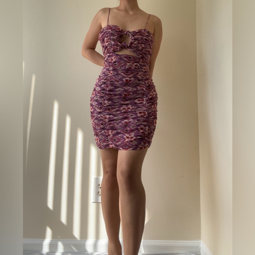 Pink and Purple Print Cut-out Dress